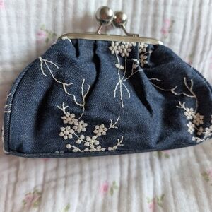 Unlisted Dark Blue Denim Floral Wristlet